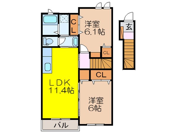 日焼 徒歩5分 2階の物件間取画像